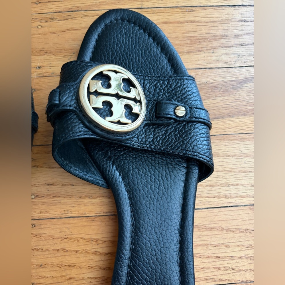 Tory Burch Leticia Black Leather Slide Sandals - Picture 4 of 11